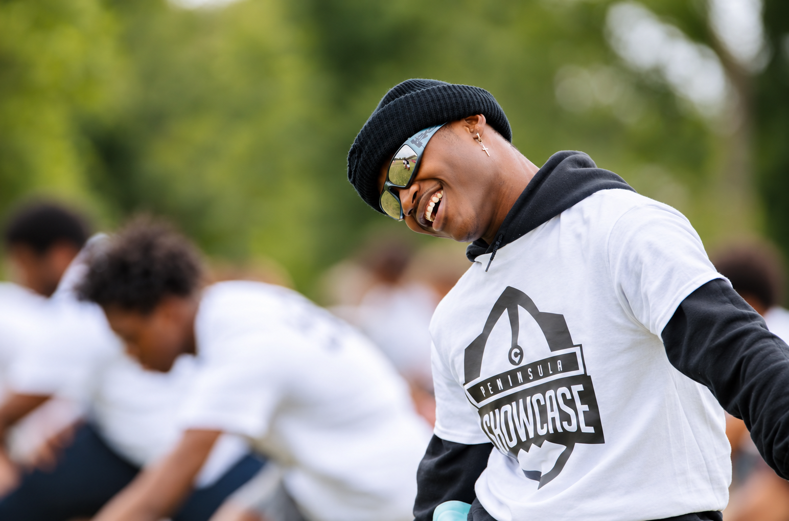 A high school athlete at the 2023 Peninsula Showcase in Hampton, Virginia.