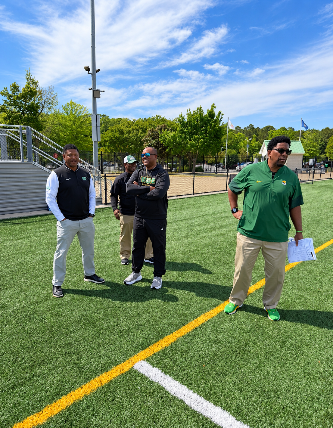 Coaches and high school athletes at the Bay River College Showcase in Williamsburg, Virginia, in 2026.