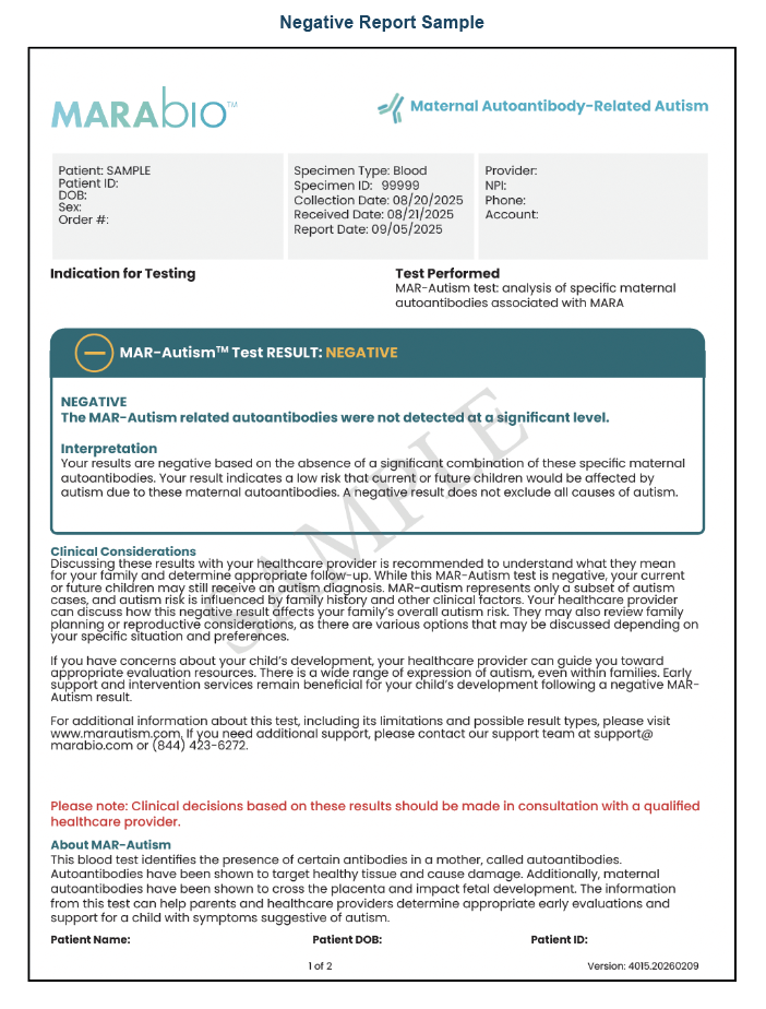 MAR-Autism Negative Report Sample