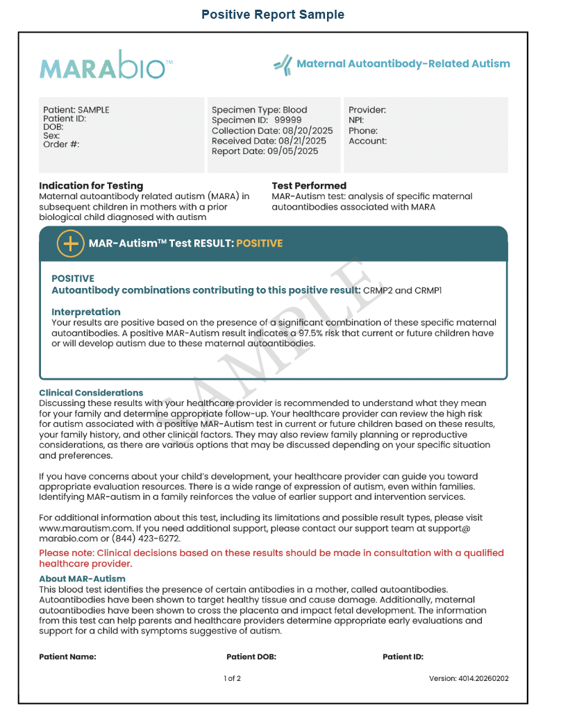 MAR-Autism Positive Report Sample