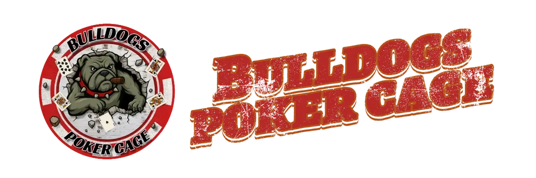 Logo for Bulldogs Poker Cage featuring a bulldog with poker chips and cards.