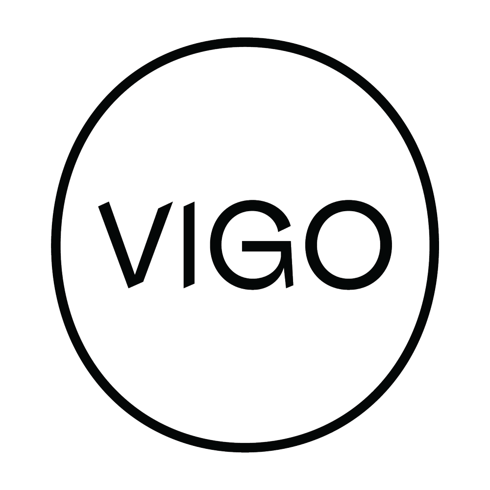 Black background with a white circle and the word "VIGO" in the center.