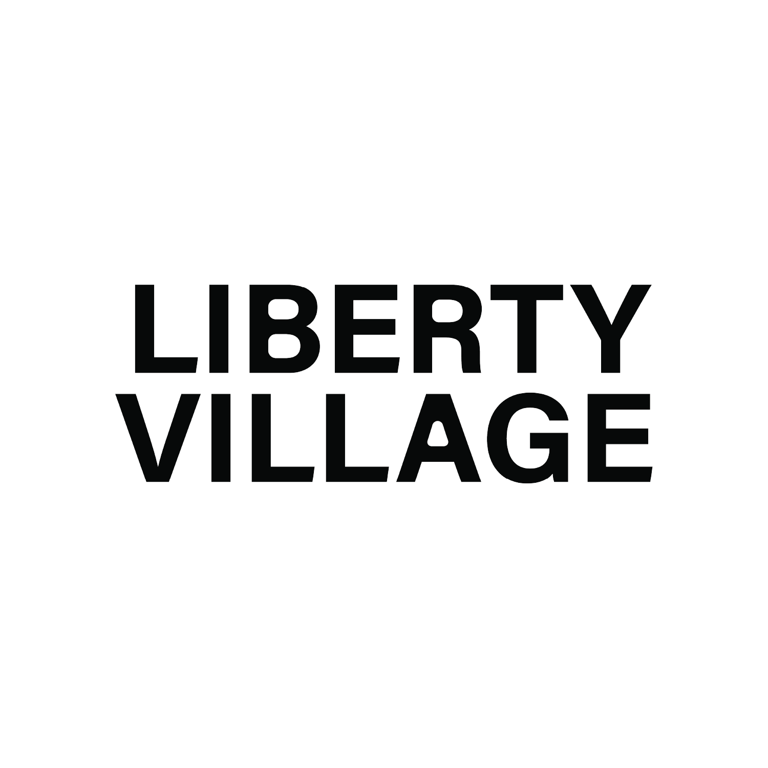 Black background with the text "LIBERTY VILLAGE" in large, outlined letters.
