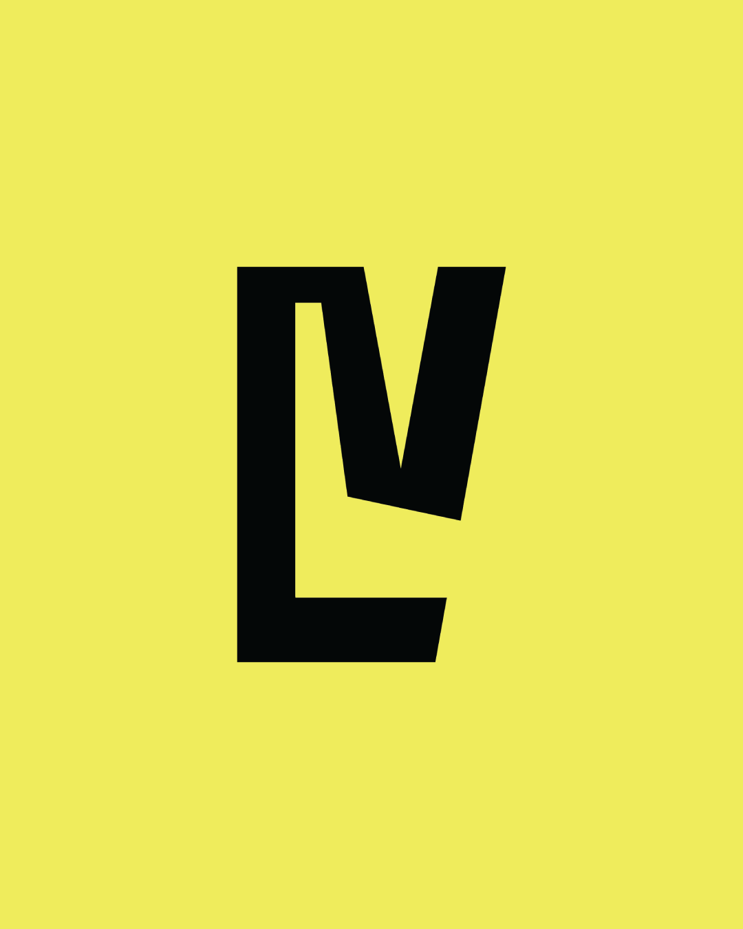 Yellow background with large black overlapping letters 'L' and 'V' centered on the image.