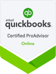QuickBooks Certified ProAdvisor badge with green and black design.