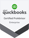 QuickBooks Certified ProAdvisor logo with green, gray, and black design