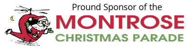 Montrose Christmas Parade logo with Santa on a sleigh