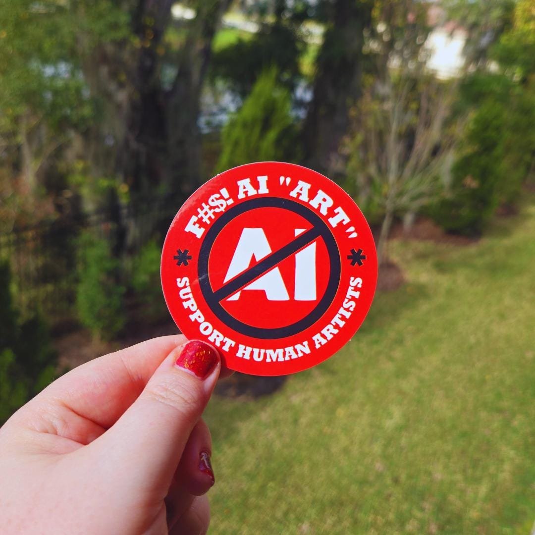 censored version of the fuck ai art sticker that is red, black, and white