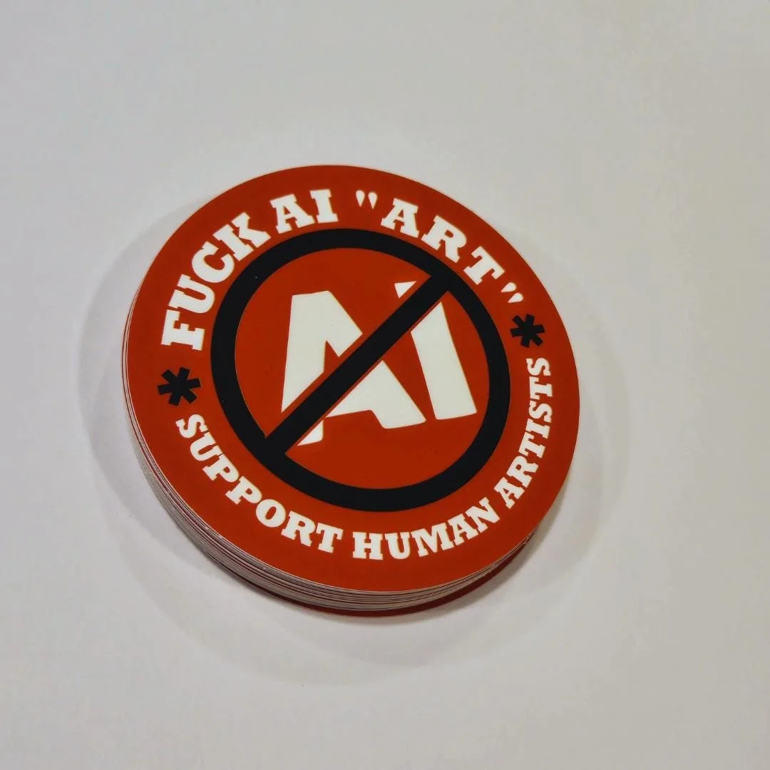 red version of the sticker shown front view