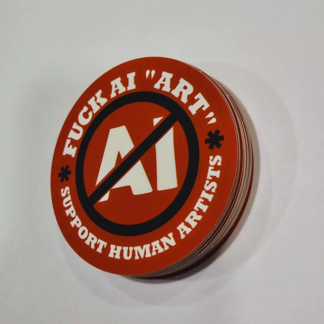 red version of the sticker shown side view