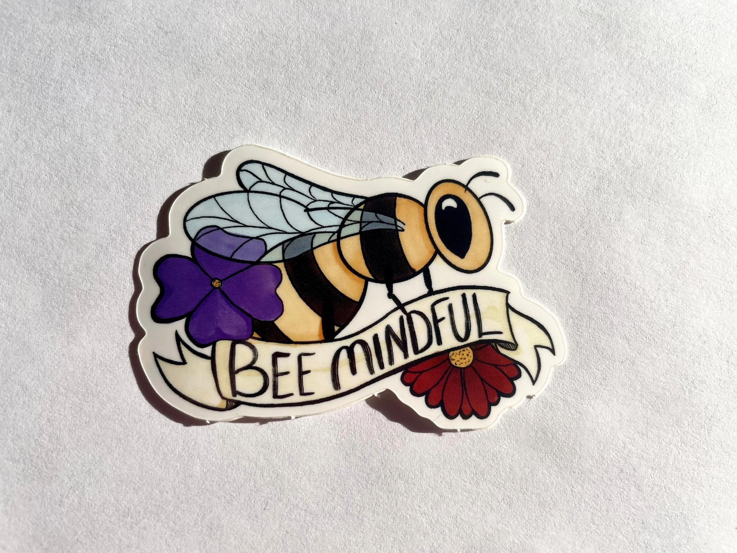 front view of the bee mindful sticker