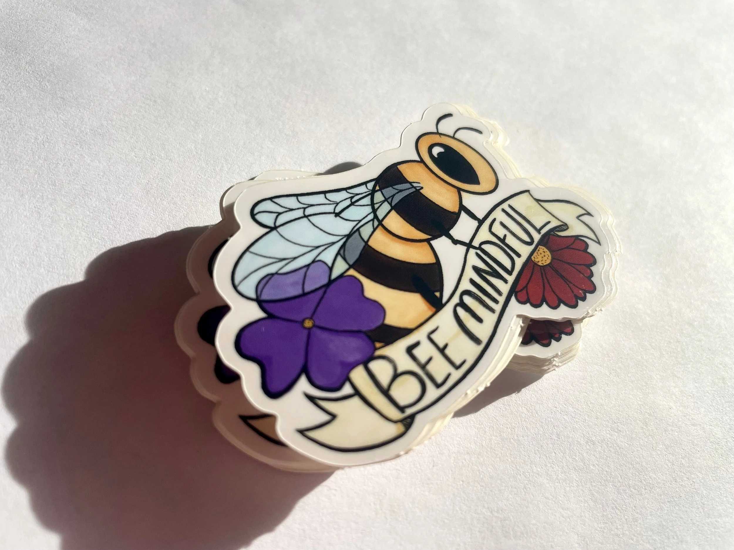 side view of the bee mindful sticker