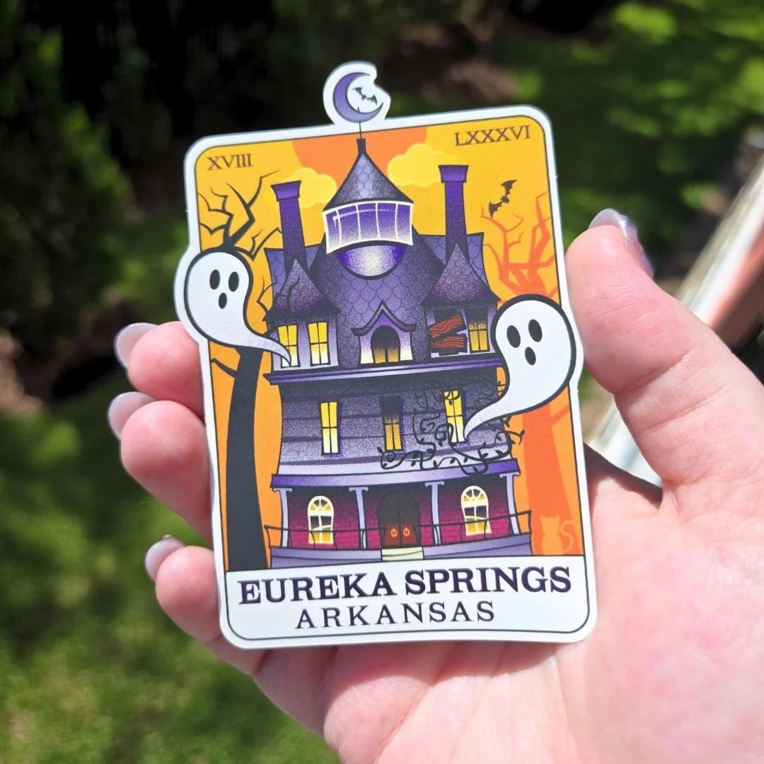 Haunted Crescent Hotel Sticker – Eureka Springs Ghost Tarot Cat Vinyl