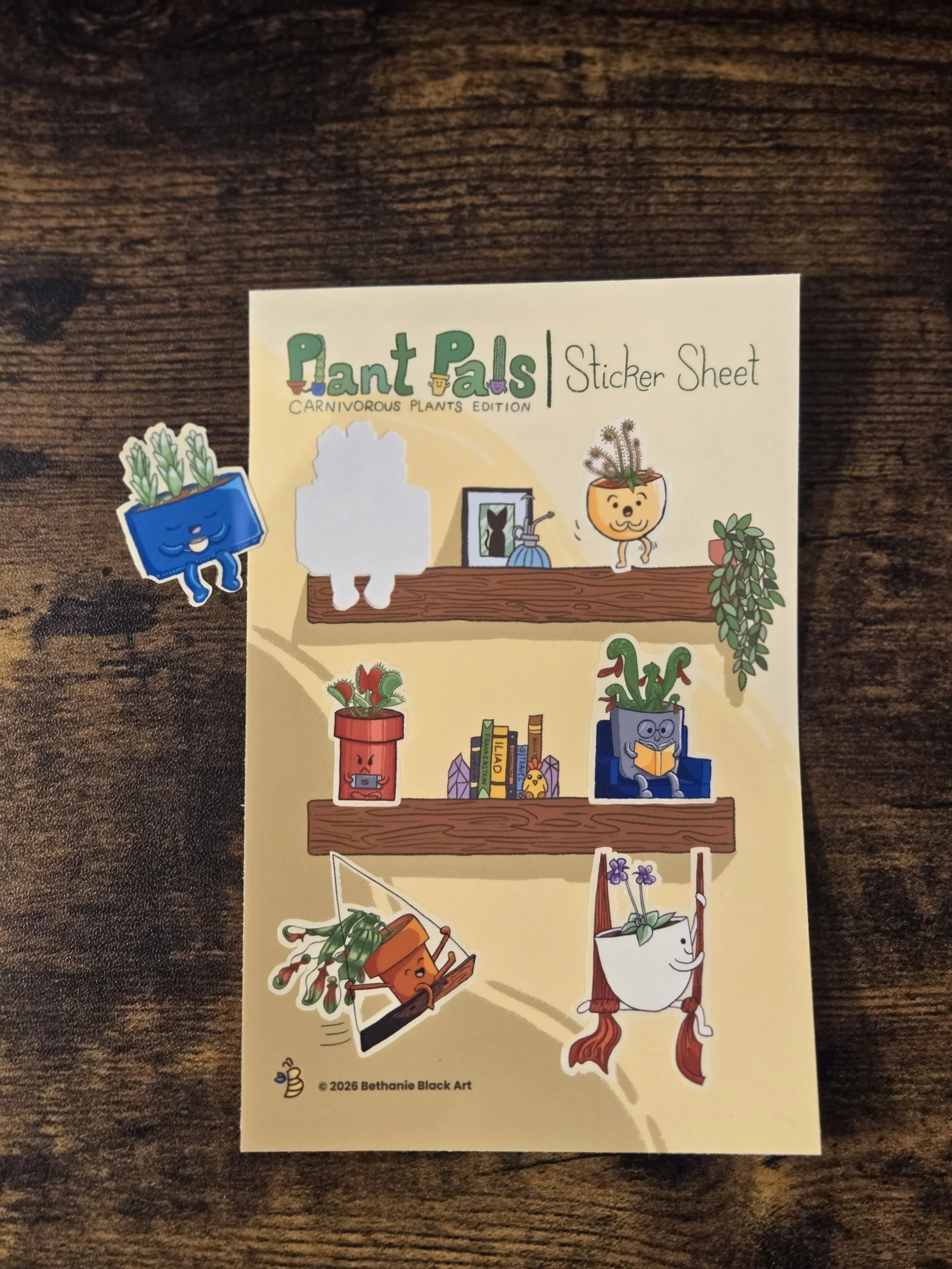 sticker sheet of playful pots on a shelf
