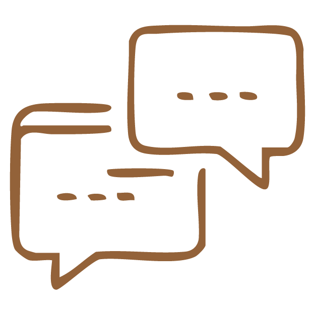 Two overlapping chat bubble icons drawn in brown lines on a black background.