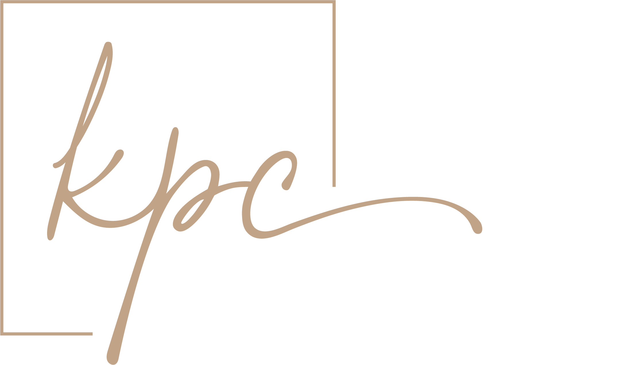 Logo for Kaitlyn Perez Communications with a black background, beige cursive initials, and white uppercase text.