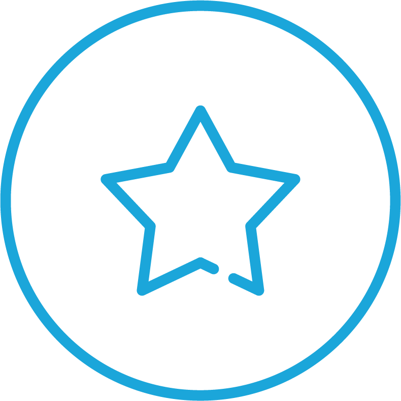 Blue outlined star inside a circle on a black background.