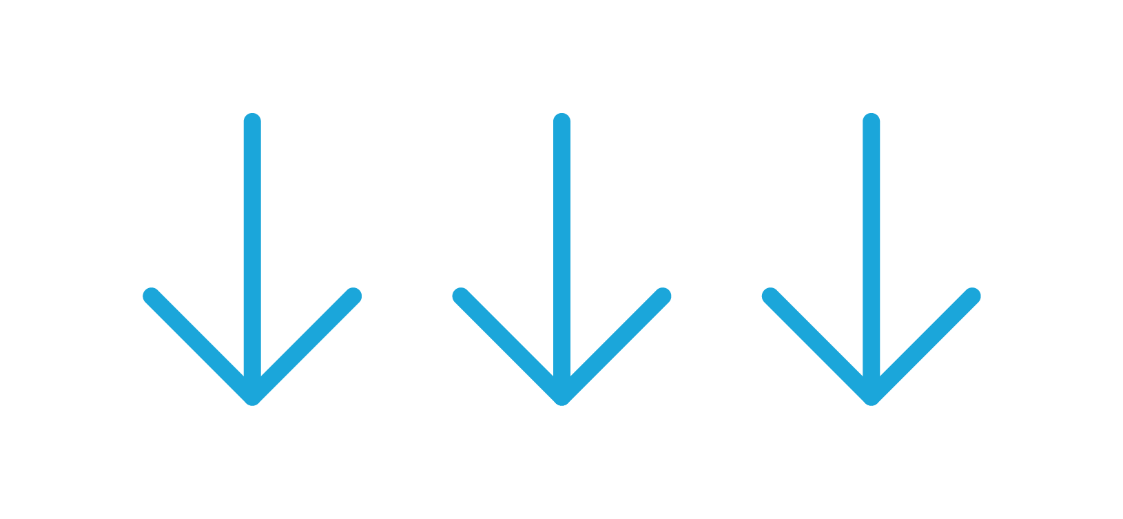 Three downward arrows in blue color aligned horizontally.