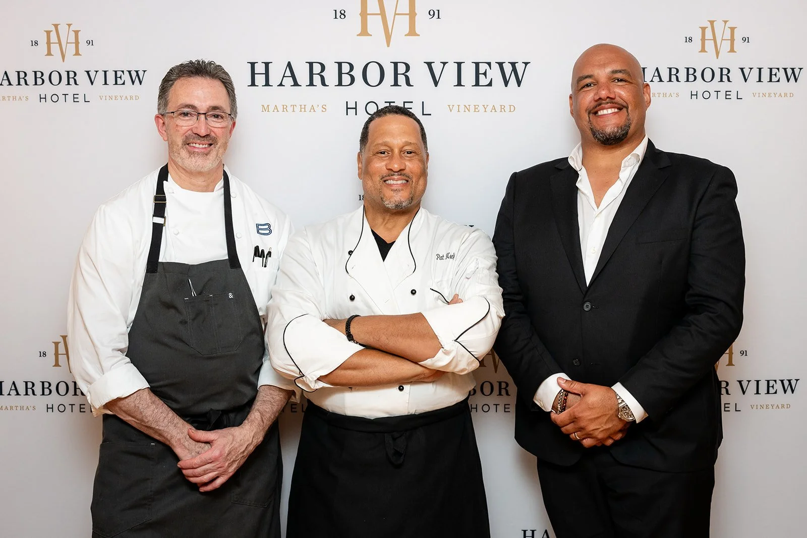 TJ Douglas collaborating with Chefs Pat Neely and Juan Martinez on wine and food pairings for a private dinner event at the Harbor View Hotel on Martha's Vineyard