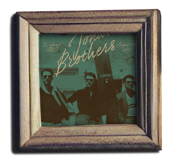 A vintage framed concert poster for Tommie Brothers, featuring three men in sunglasses posing outdoors with a tree in the background, dated August 30, 2005.