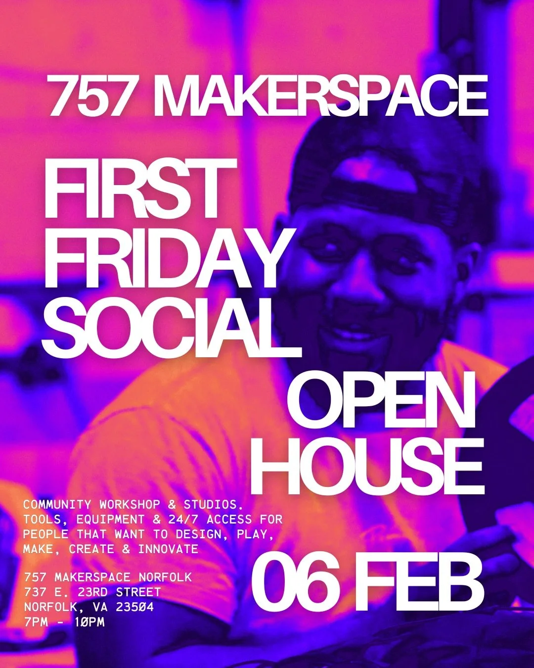TONIGHT: First Friday Social 🛠️

Come in curious and leave confident. No membership needed.

Our Norfolk shop is open 7-10pm tonight for you to walk through, ask questions, and meet our growing community of makers. 

Watch people work on their proje