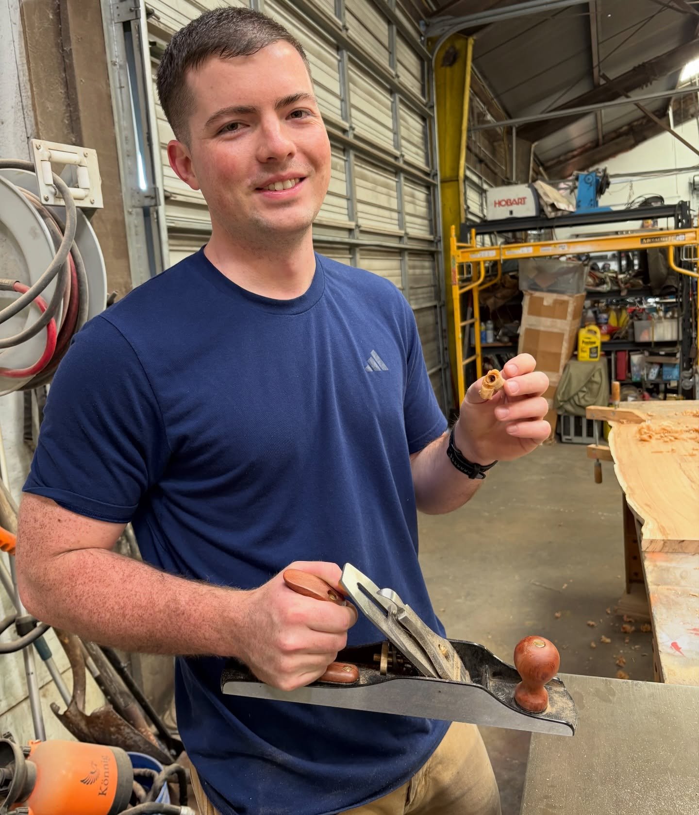 Thursdays are for the woodshop. Seth learns to hand plane working with another member and watching YouTube videos.

First time he got the curl, he knew he had it right.

That&rsquo;s how it works here.