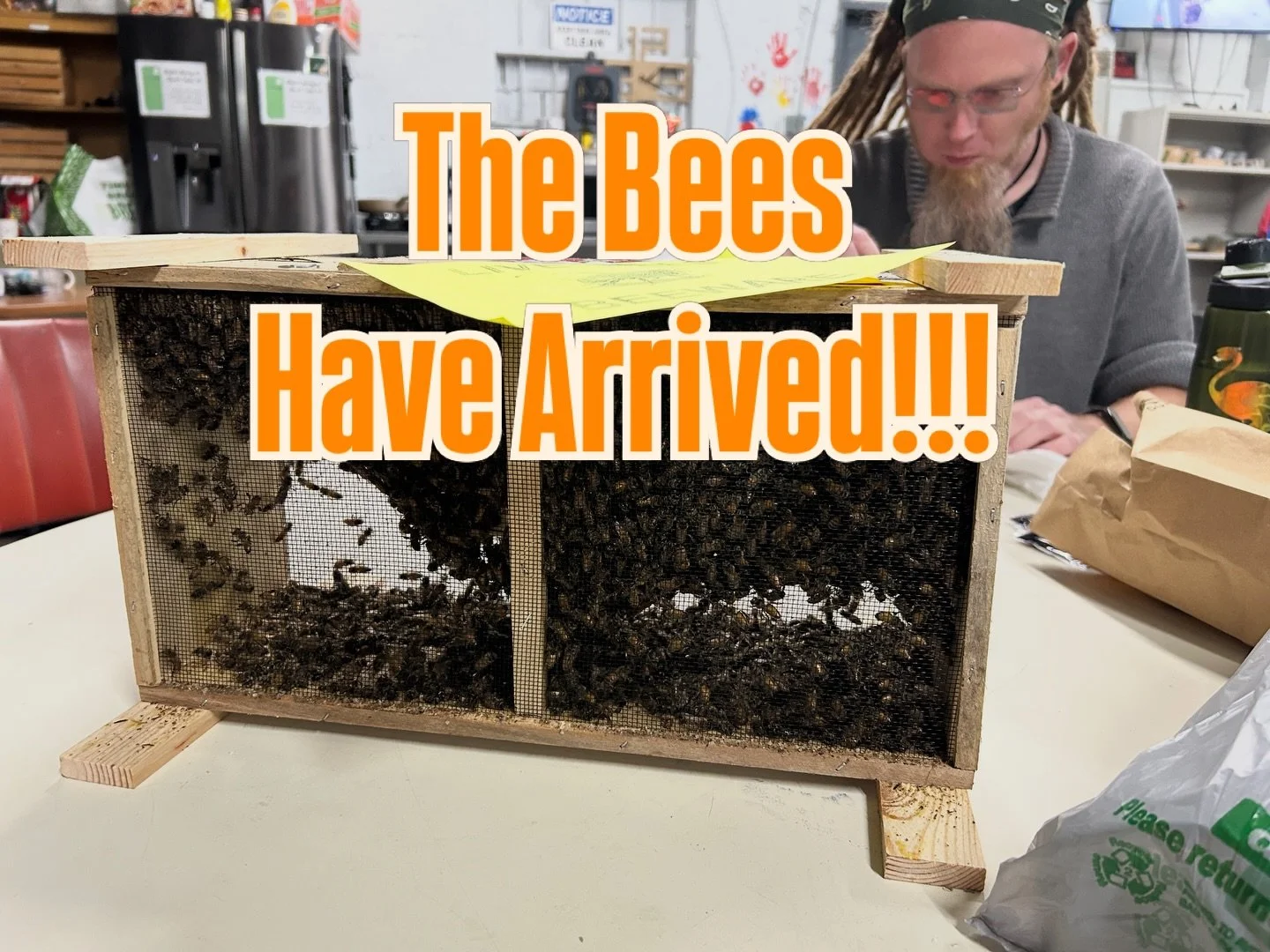 3 pounds of bees arrived at 757 Makerspace today. Via USPS. Because that&rsquo;s a thing. ❤️ 🐝 

@roadsteadmontessori students suited up with @jamie.dungan to help get our new colony settled into their hive in the community garden. Some of them were