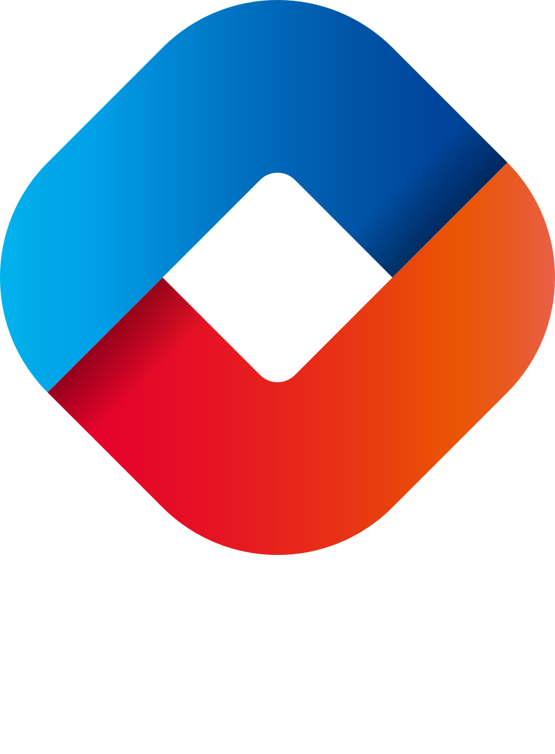 Abstract digital graphic with overlapping geometric shapes in shades of blue, red, and orange.