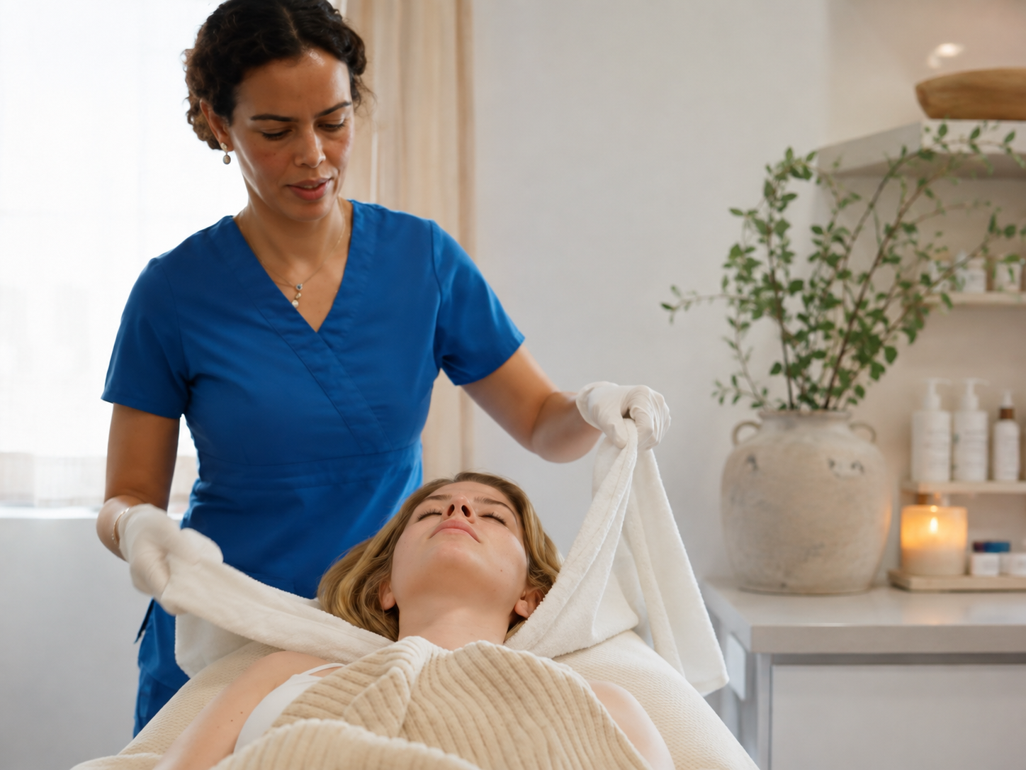 Client receiving a personalized facial treatment at Badia Wellness & Longevity Clinic in La Jolla