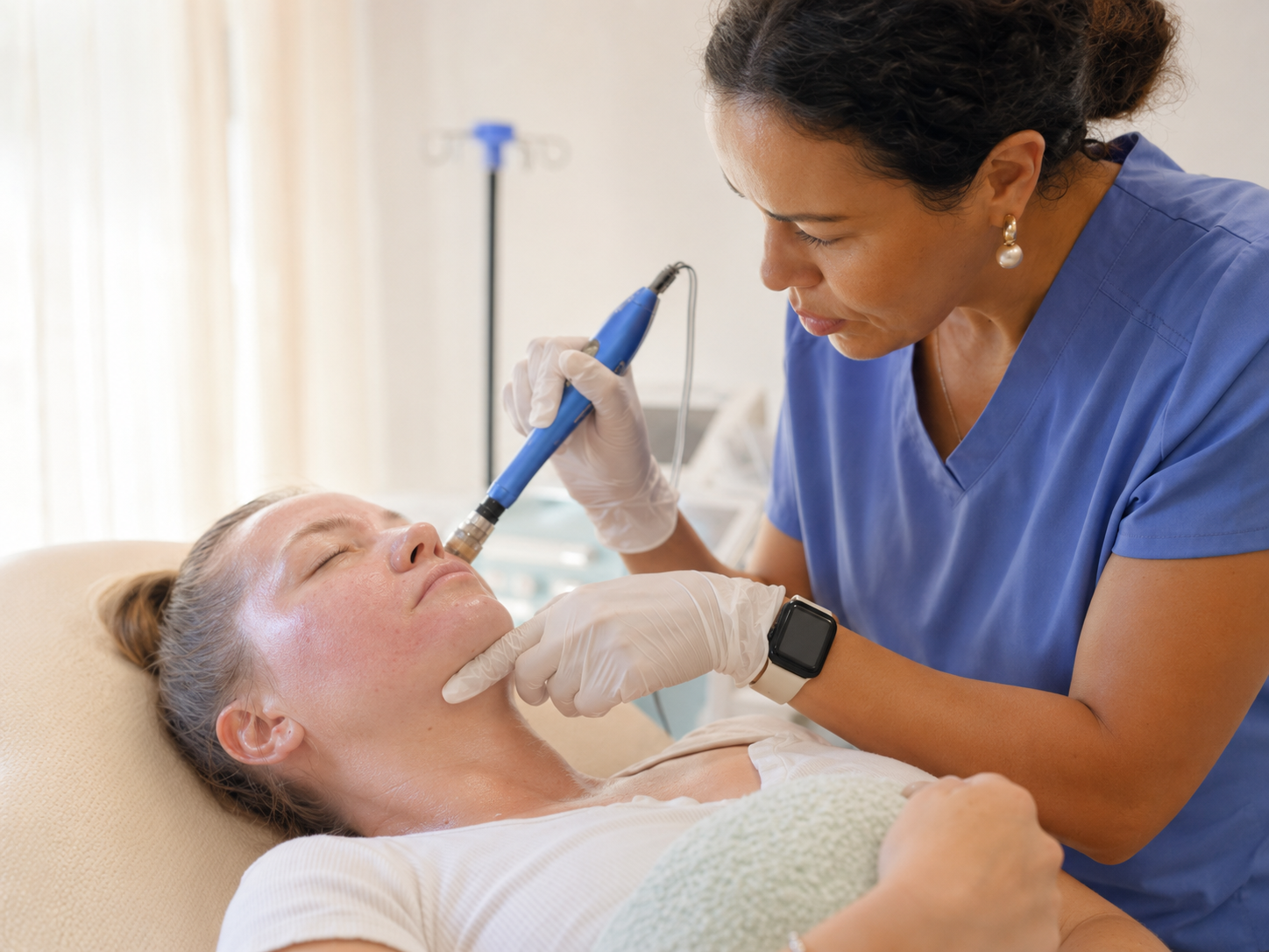 Badia Wechky, RN, performing PRP microneedling treatment on a client in La Jolla