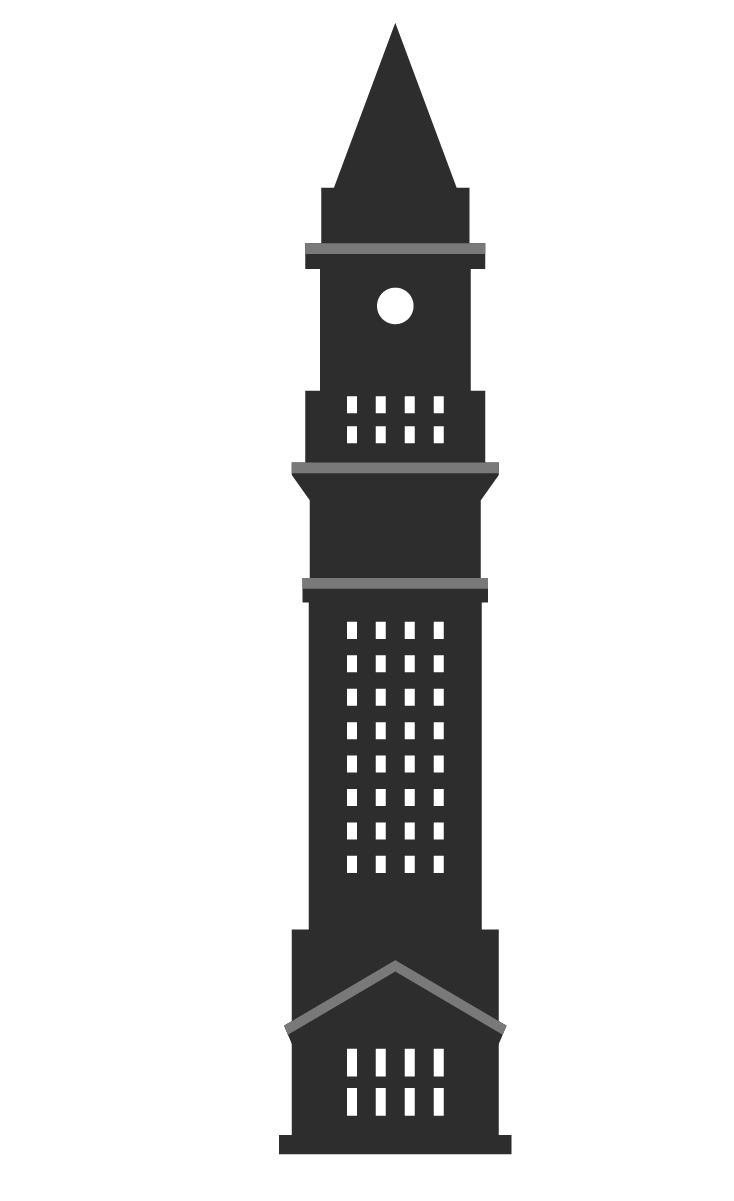 A silhouette of Big Ben clock tower against a black background, with the clock face partially visible.