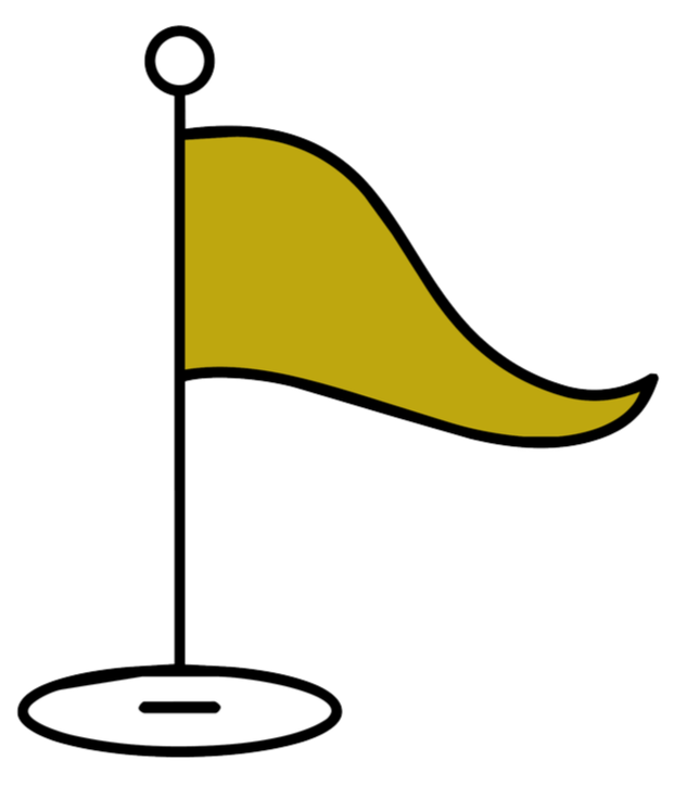 A flag on a pole with a yellow, wavy rectangular banner.