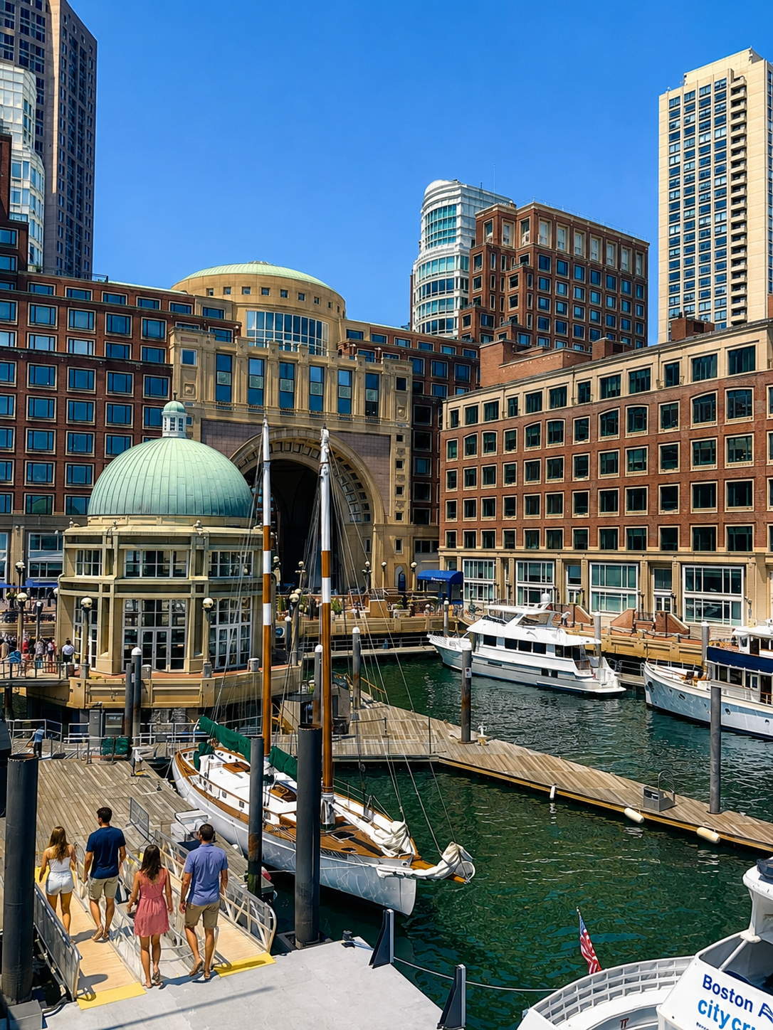Boston Harbor and Rhowes Wharf waterfront featured on Boston Private Tours.