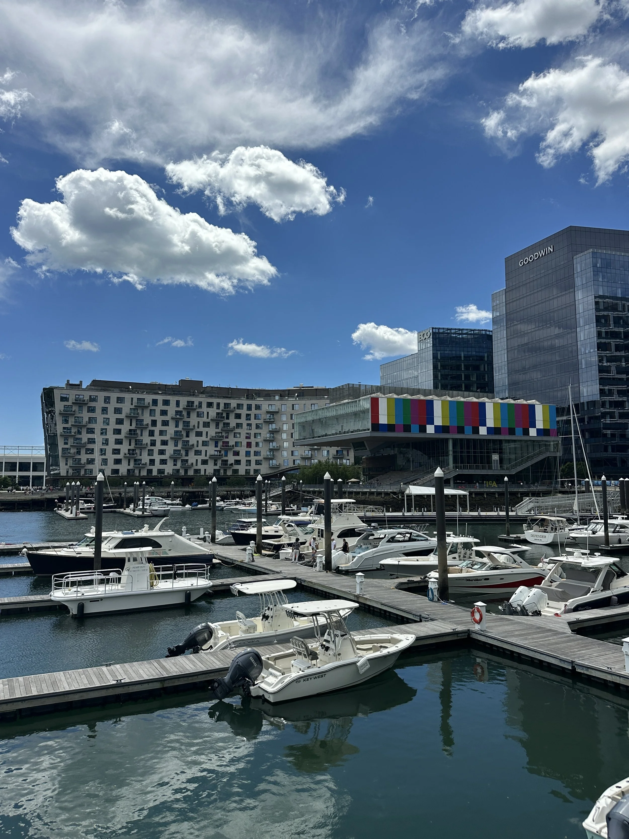 Luxiry yachts and boats pafrked in Bosron Harbor neear Boston Yacht Haven Marina for private charter guests