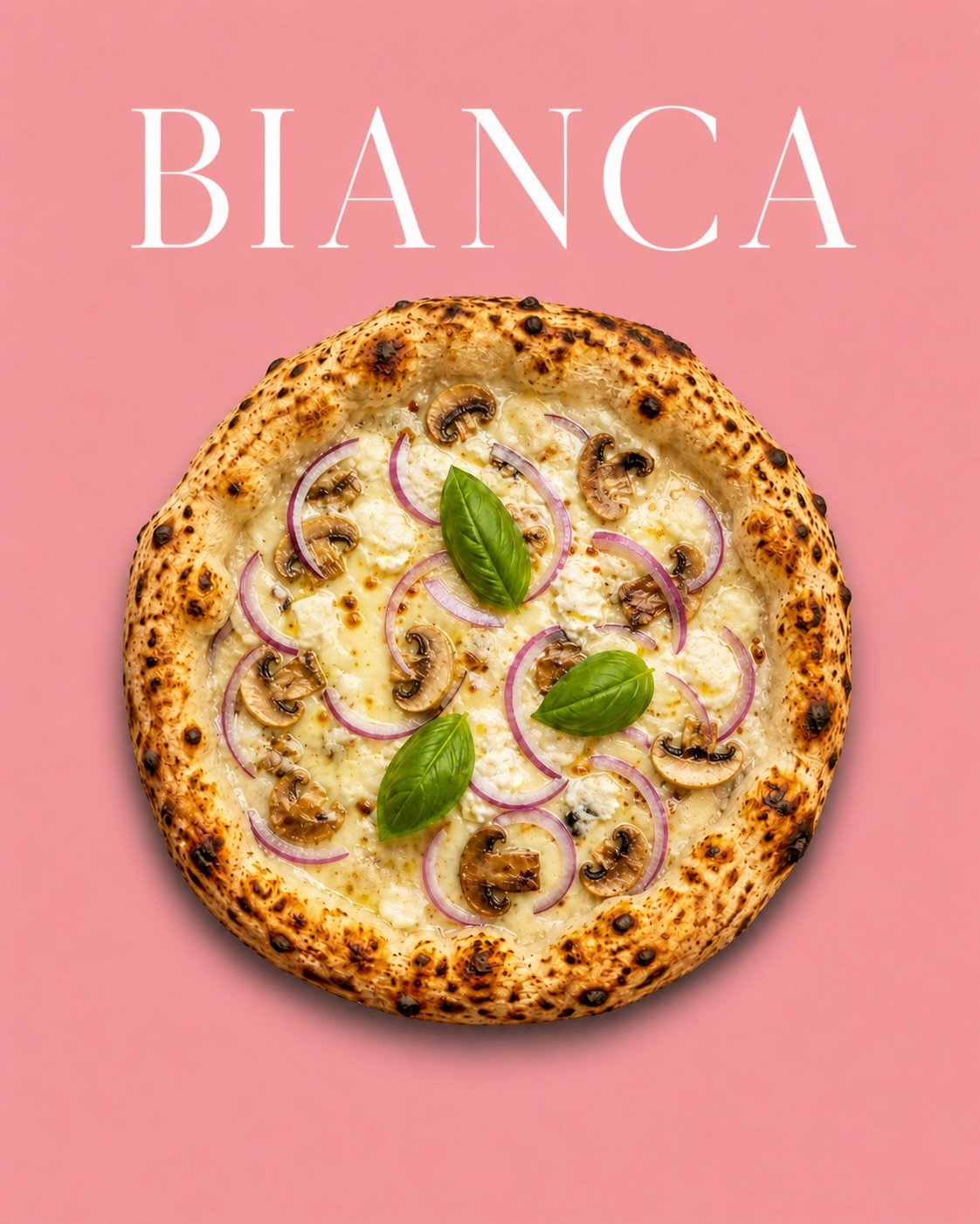 Pizza Bianca mit Ricotta, Fior di Latte, Gorgonzola und roten Zwiebeln