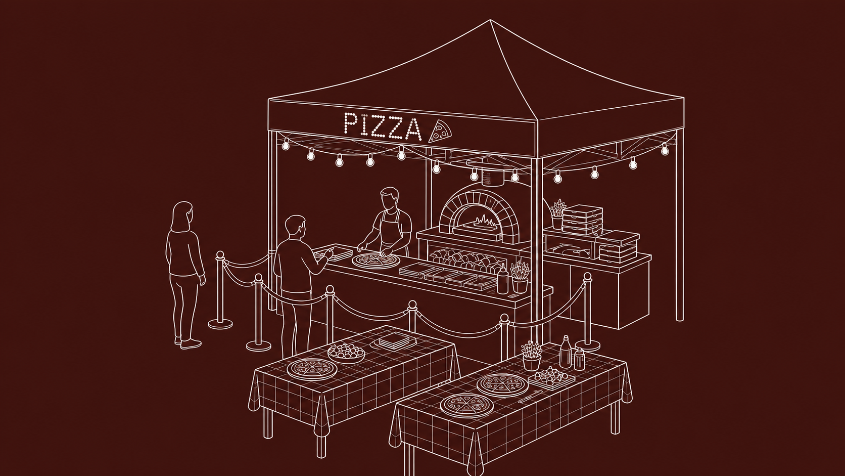 Illustration eines WeCaterIN Pizza-Pavillons als Alternative zum Foodtruck-Catering