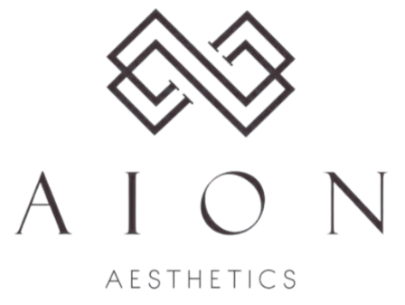 Logo for Aion Aesthetics, featuring a geometric infinity symbol with the brand name below.