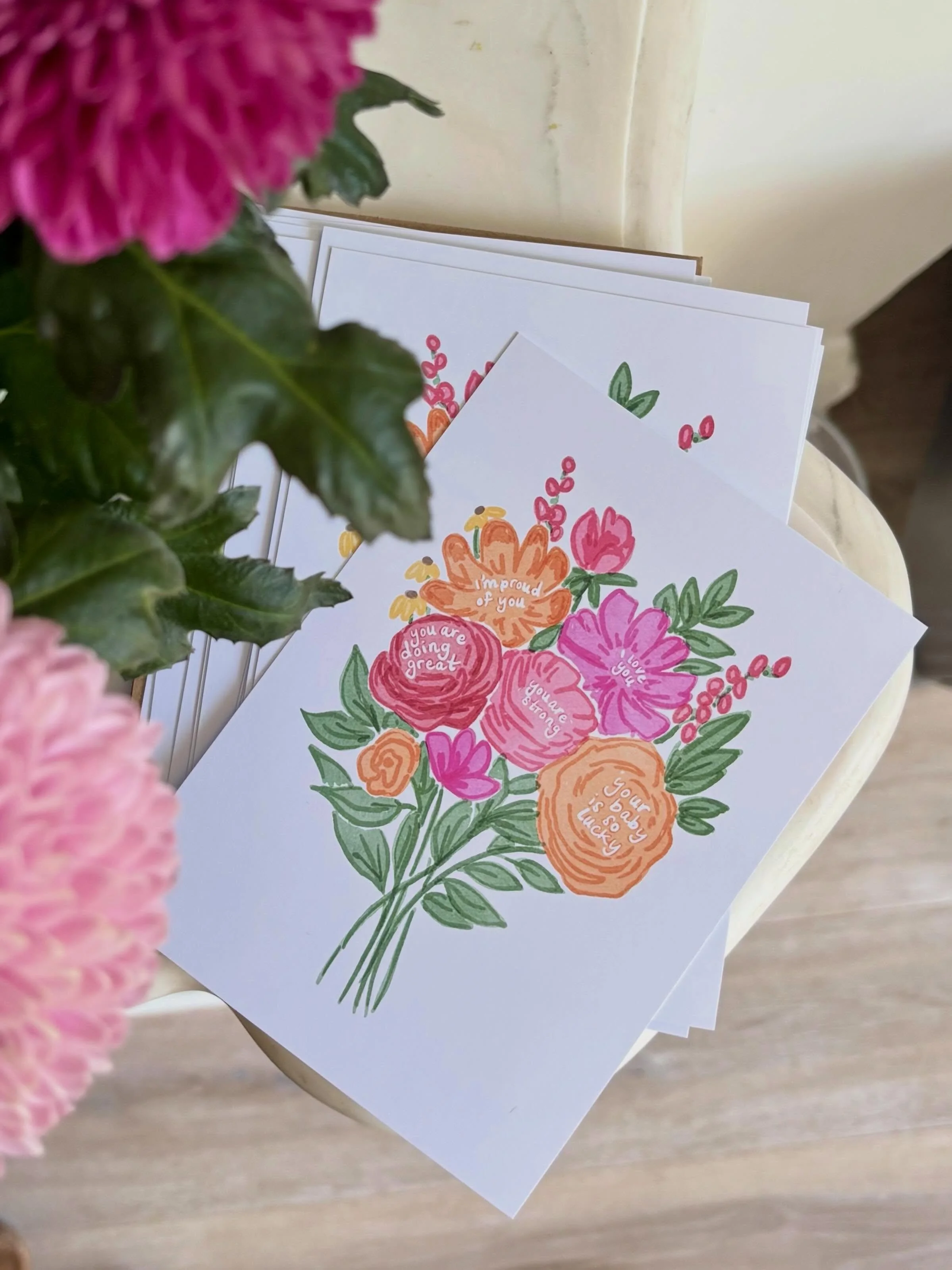 Lately I&rsquo;ve been feeling moved by the women in my life who are mothering in all its forms - raising babies, hoping for babies, healing, caring for others, etc. These cards grew out of that feeling - a bouquet of encouragement for all the moms a