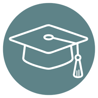 Icon of a graduation cap with a tassel on a teal circular background.