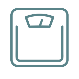Outline of a weighing scale with a needle pointing to the middle.