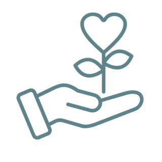 A hand holding a plant with a heart-shaped leaf at the top.