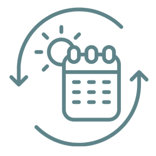 Icon of a calendar with a sun and clouds, surrounded by circular arrows indicating updates or synchronization.