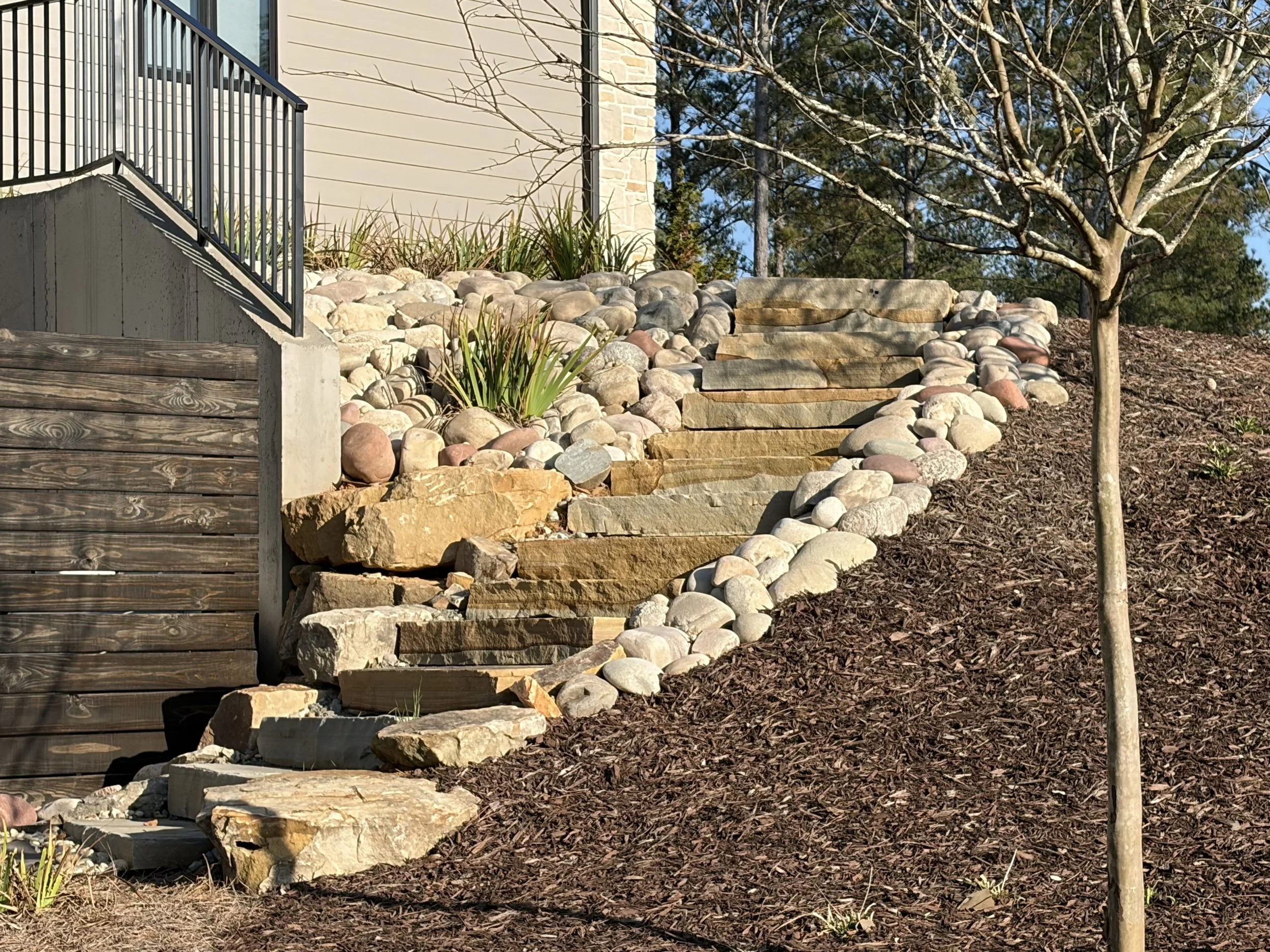 stone curved steps, hardscape, landscape design