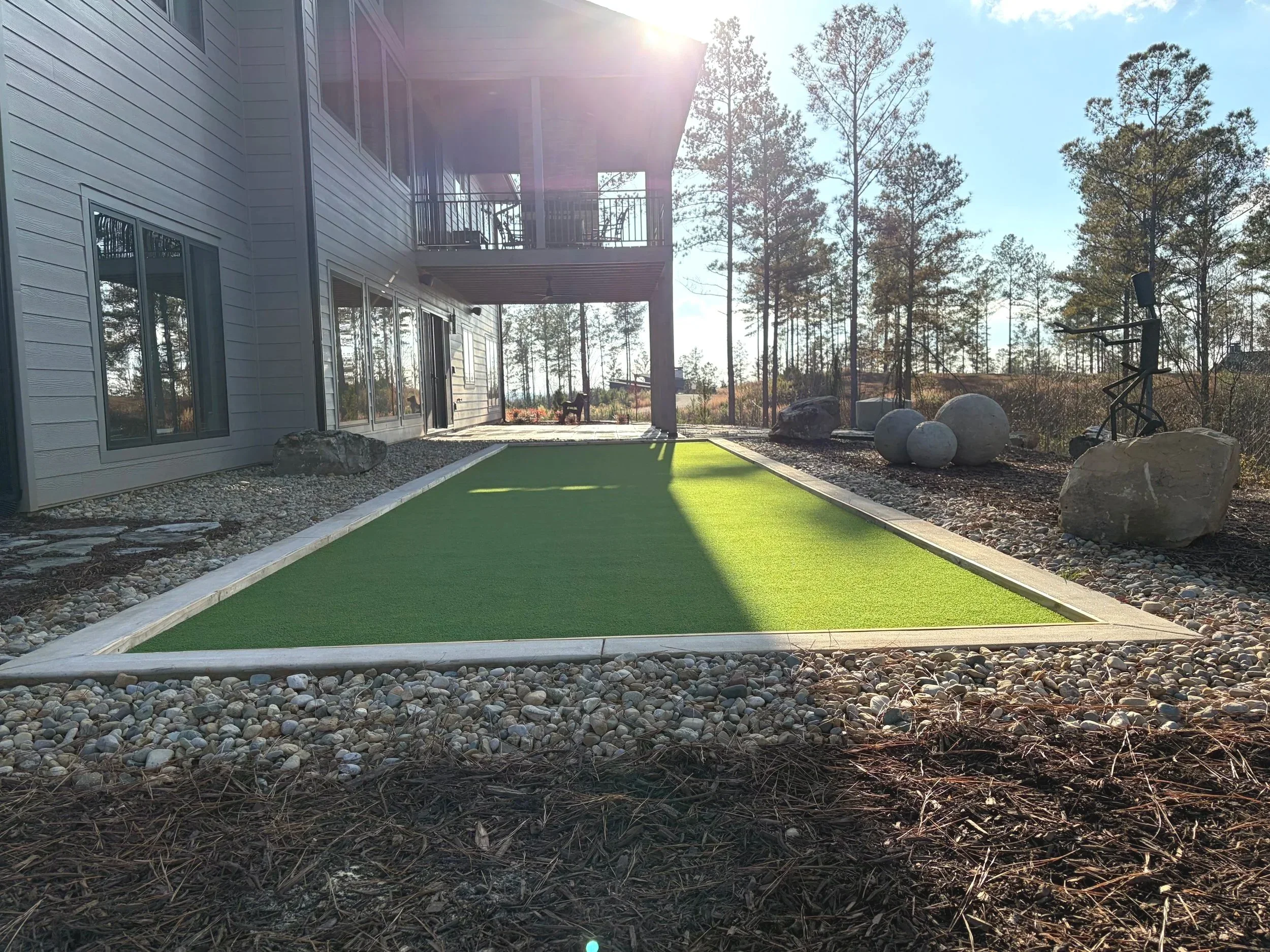 outdoor  living space, bocce court, landscape design