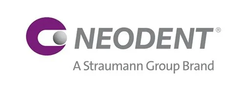 Neodent logo with purple circle and gray text, including a tagline 'A Straumann Group Brand'