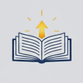 Open book with an upward arrow pointing from the middle of the book, symbolizing growth or knowledge