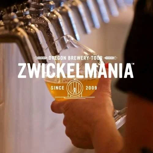 Pouring beer from a tap at Zwickelmania Oregon Brewery Tour.
