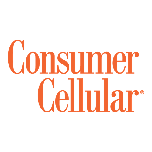 Logo of Consumer Cellular in orange text on a white background