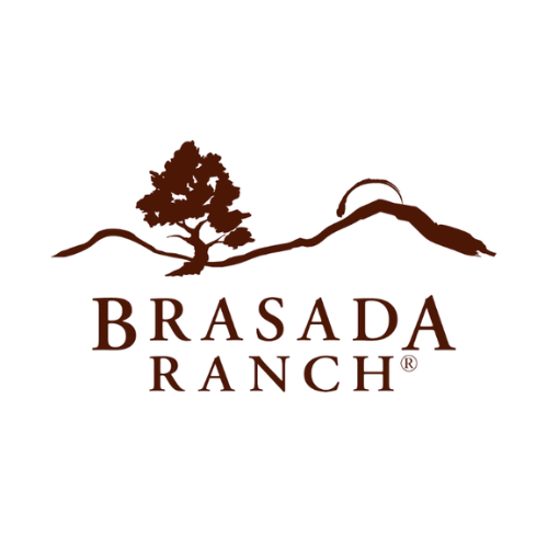 Logo of Brasada Ranch featuring a tree and mountain landscape sketch with the text 'Brasada Ranch' underneath.