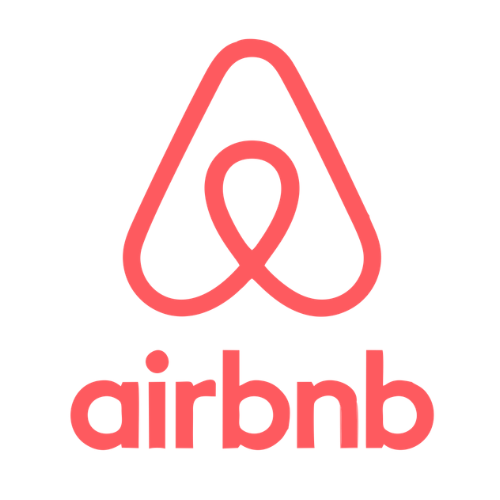 Airbnb logo in pink with the word "airbnb" below it.